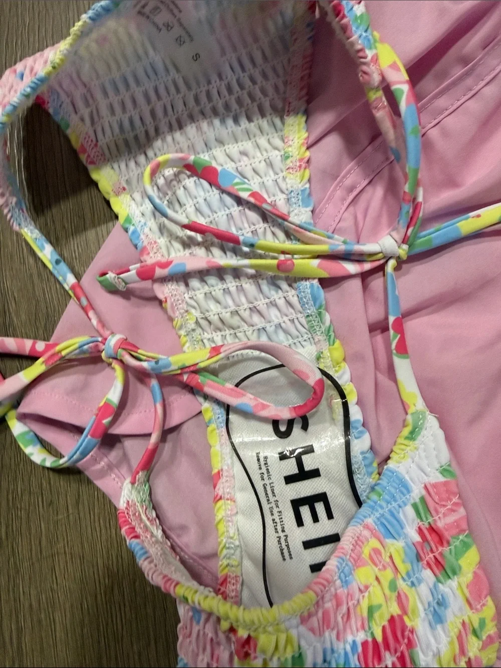 Floral Smocked Triangle Bikini Set and Pink Shorts